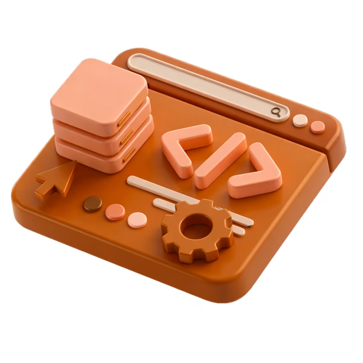 3D rendered icon with web dev and hosting elements, representing web development services.