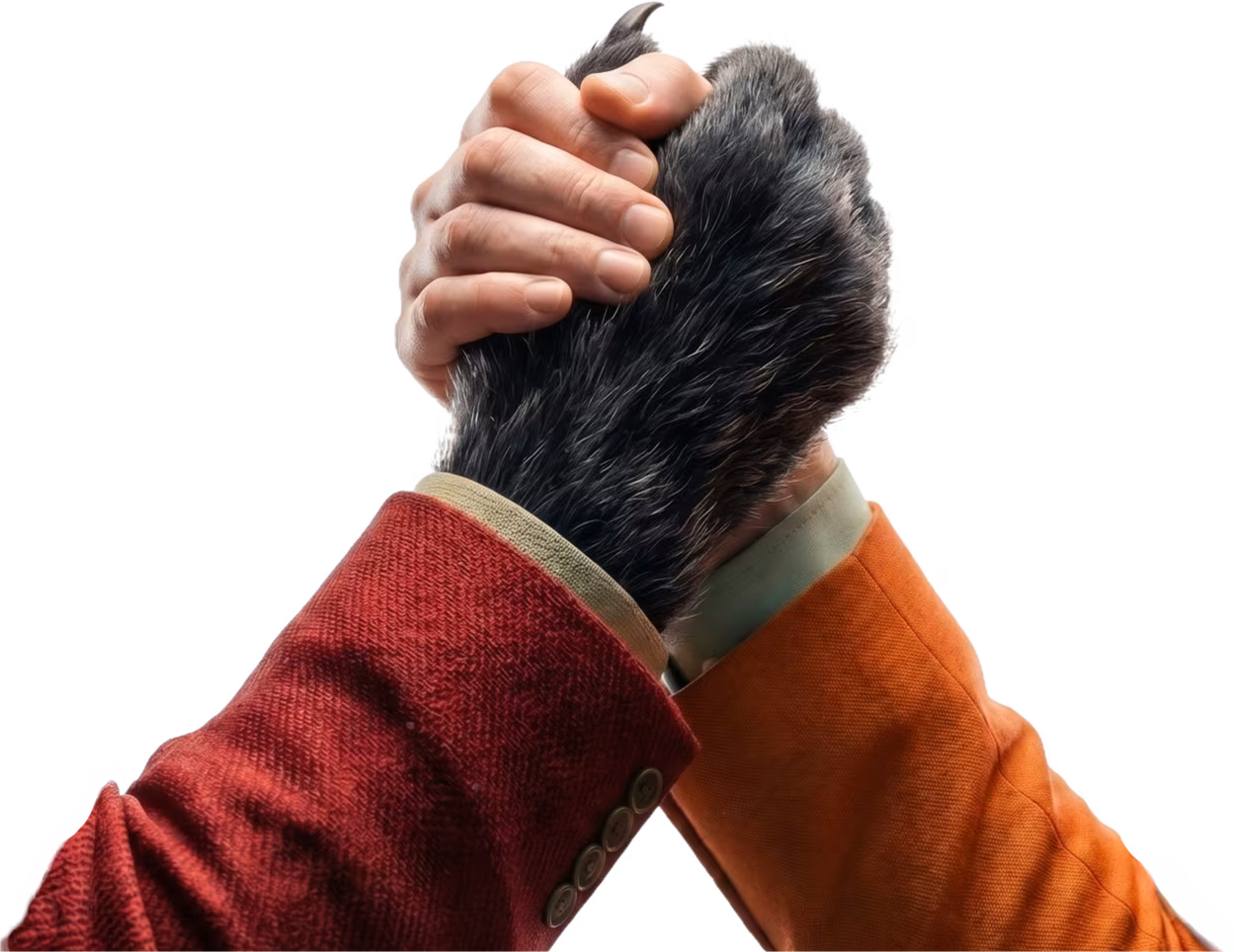 Epic handshake between a human and American Badger's hands.
