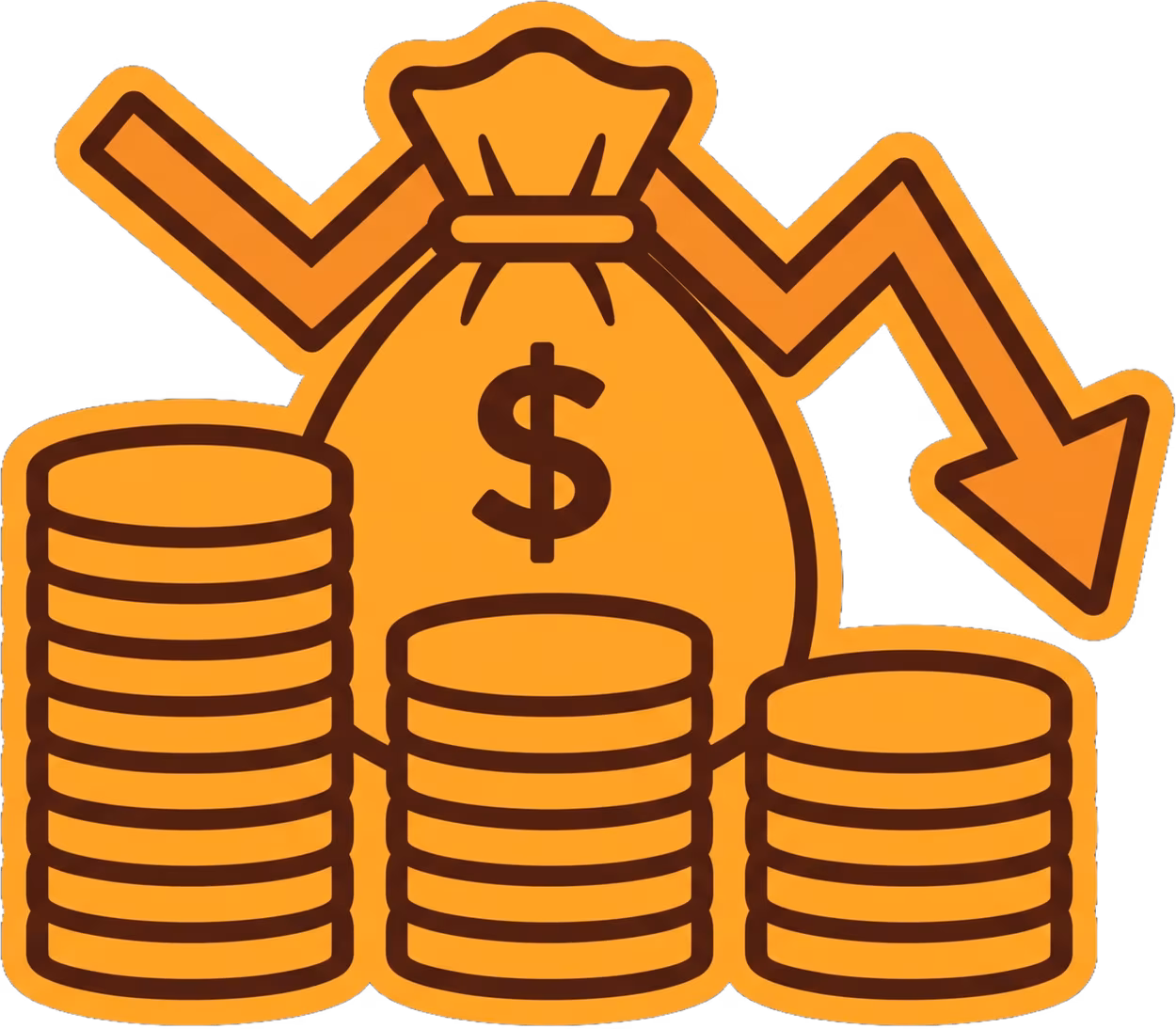 A 2D icon showing money and downward arrow representing lower spend on Google and Social Media Ads due to high website speed.