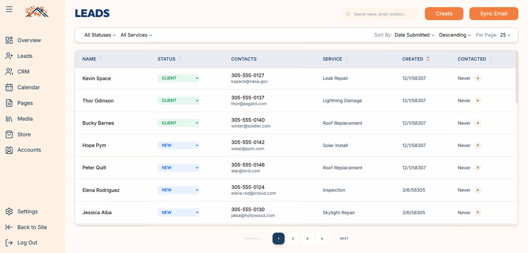 Screenshot of a custom dashboard page called Leads Manager.
