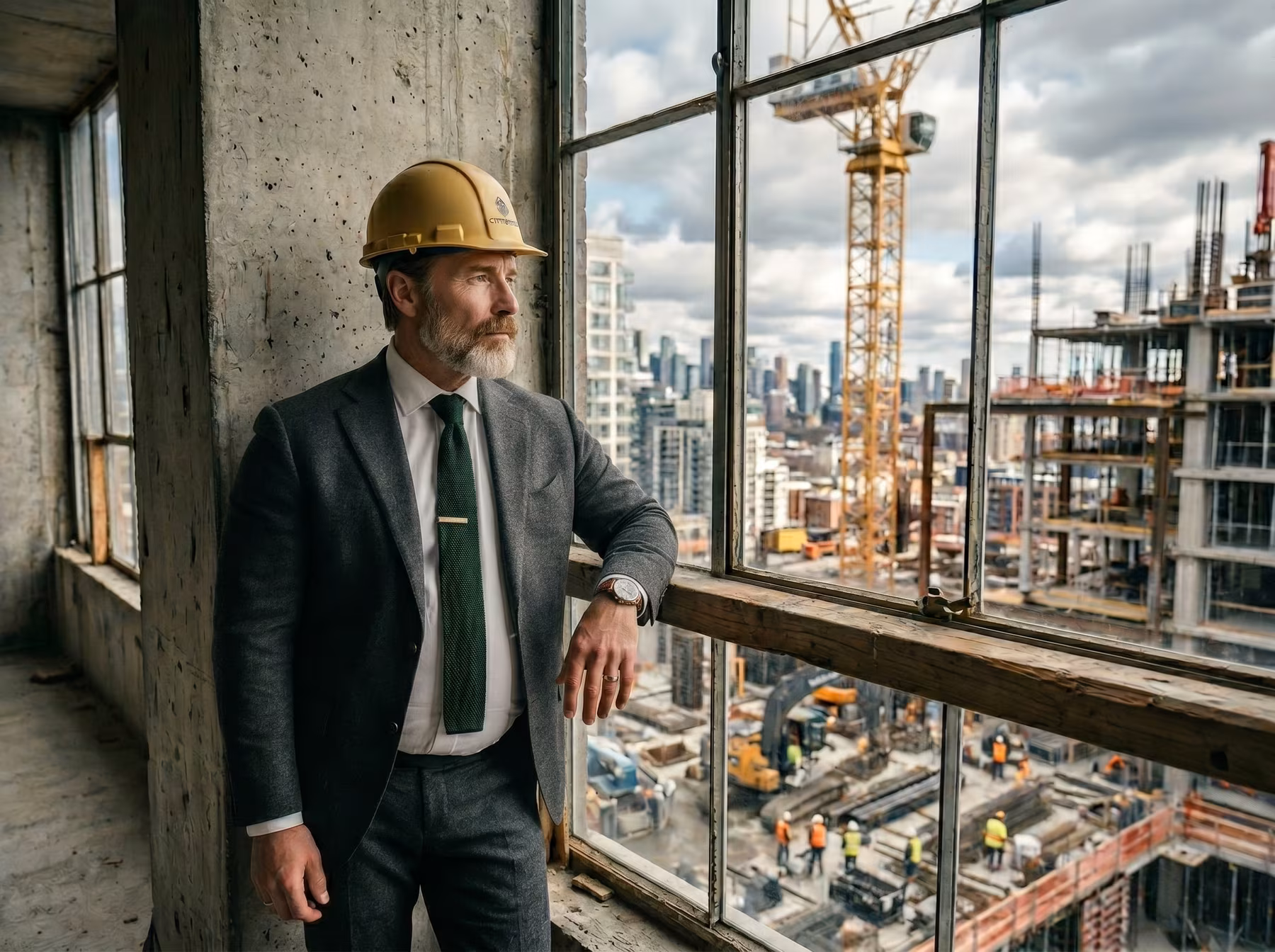 Example 01 of a custom AI-generated photo featuring client's likeness. Portraying him as a business owner on a construction site.