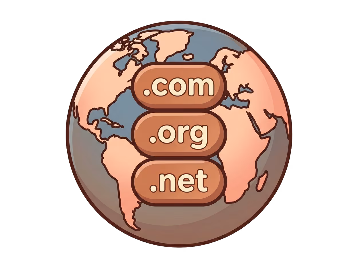 Icon showing a globe with different domain extensions meaning that you own your domain with LegitWebDev websites.